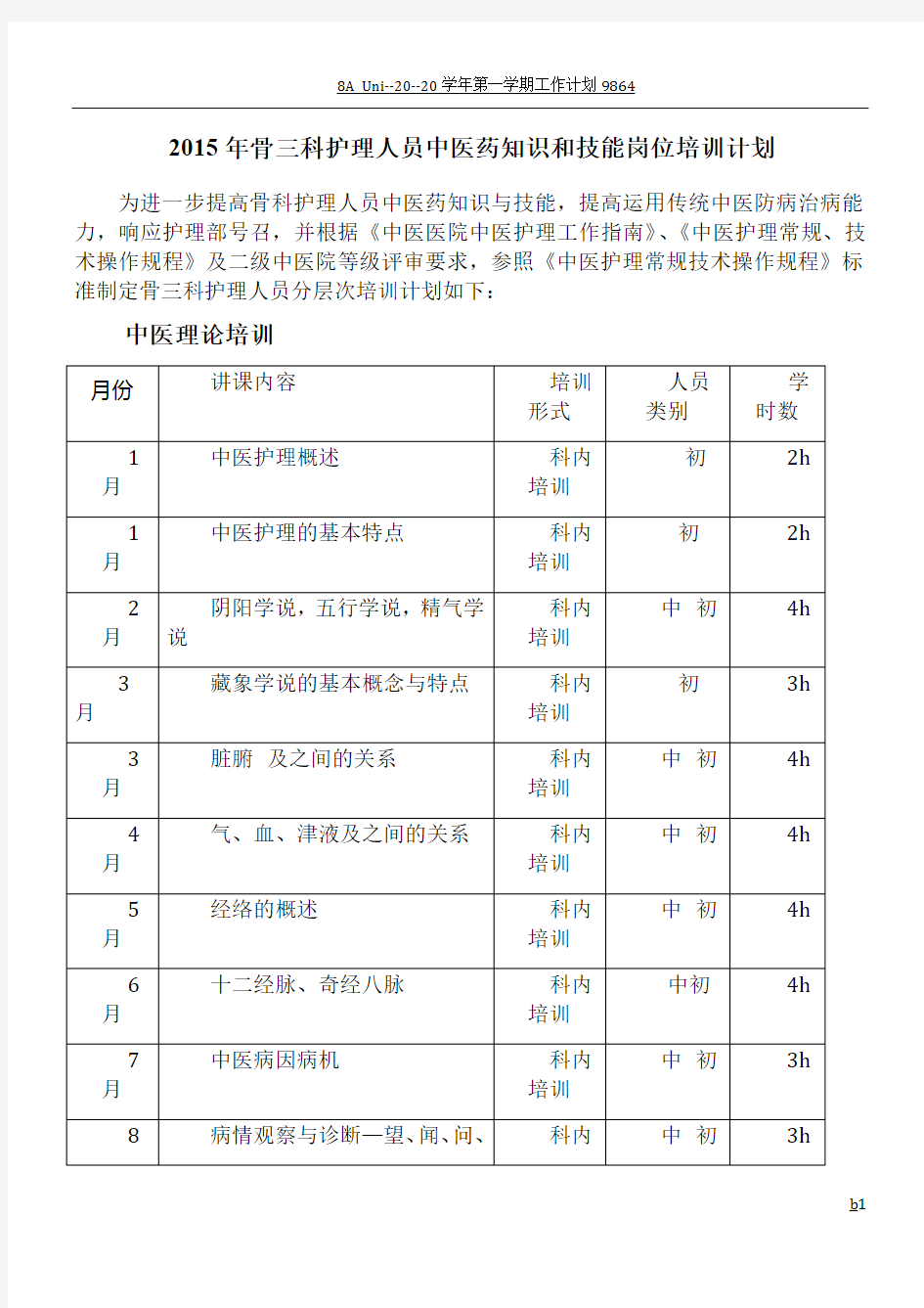 护理人员中医药知识与技能培训计划