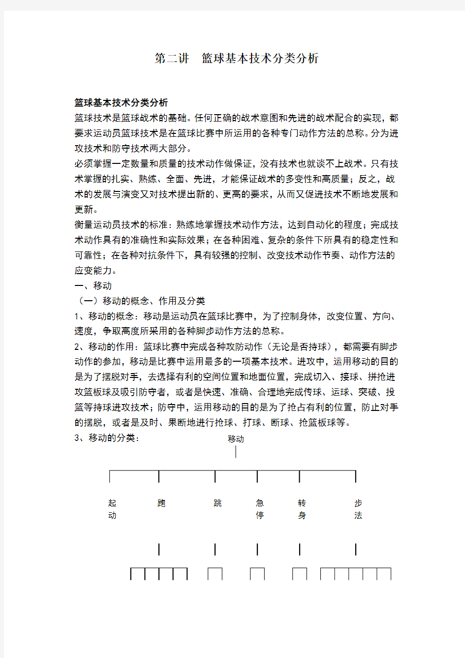 篮球基本技术分类分析