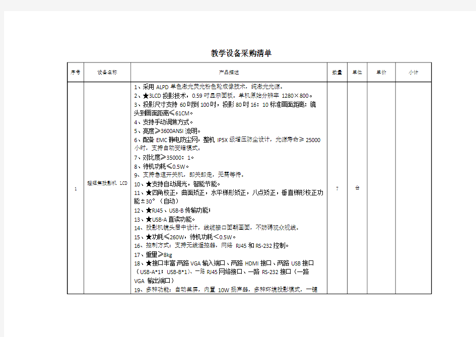 教学设备采购清单