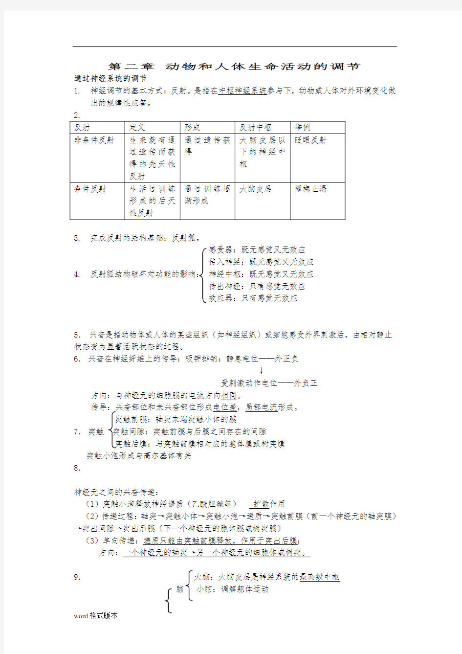 生物必修三知识点总结第二章动物和人体生命活动的调节