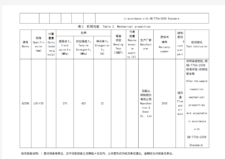 角钢钢材检测报告