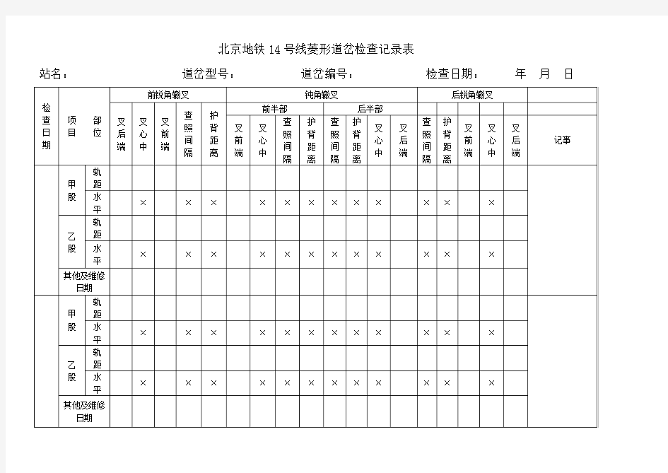 菱形道岔检查记录表