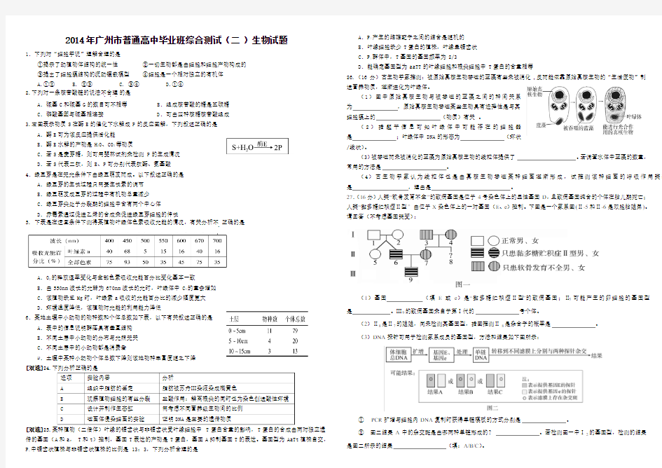 2014广州二模生物试题 Word版含答案