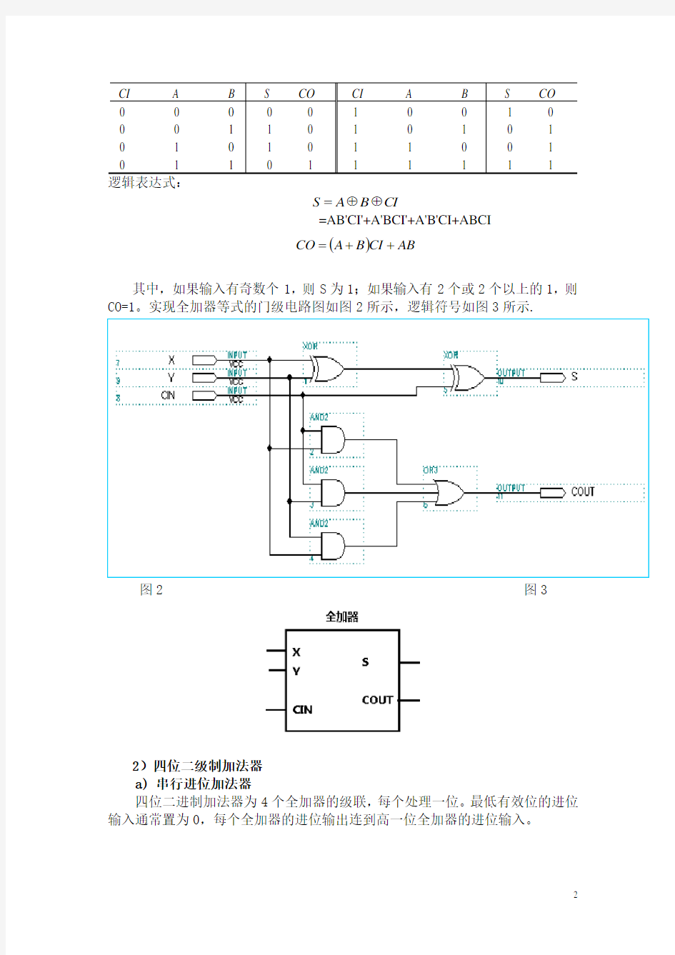 4位二进制全加器的设计