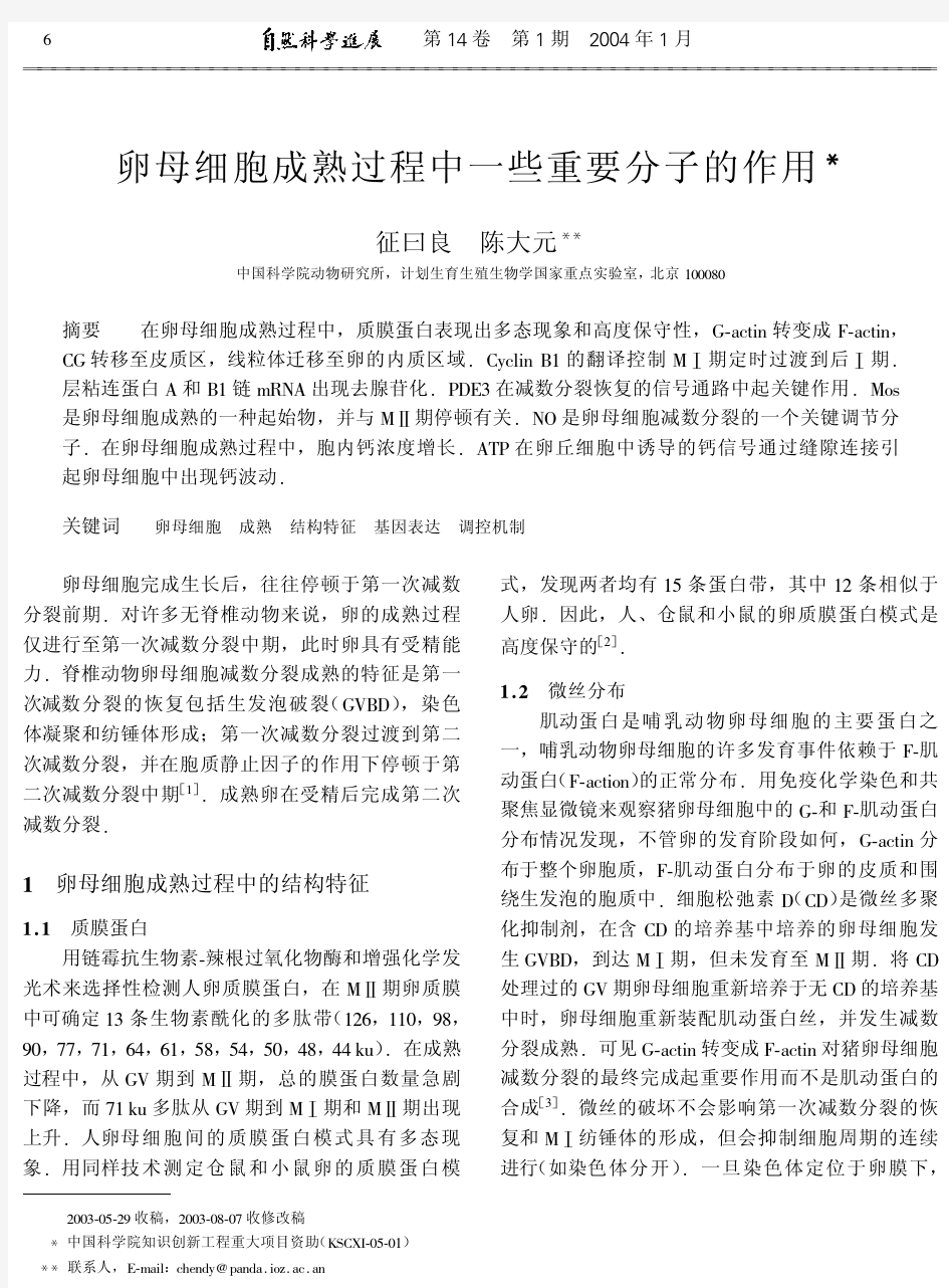 卵母细胞成熟过程中一些重要分子的作用.pdf