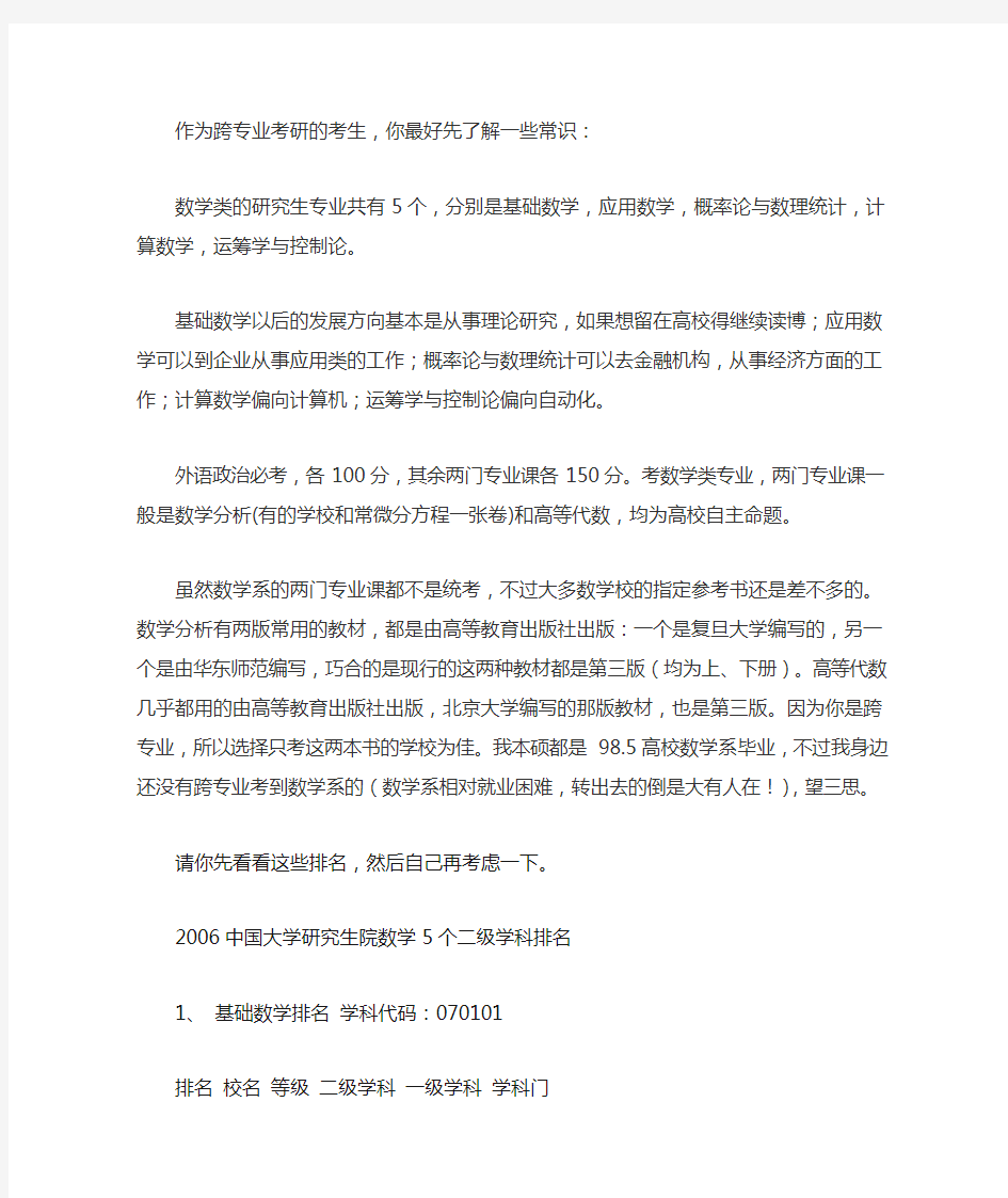 数学个二级学科排名