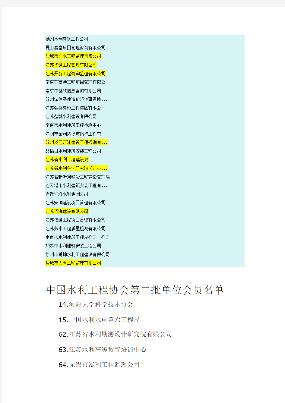 中国水利工程协会单位会员名单