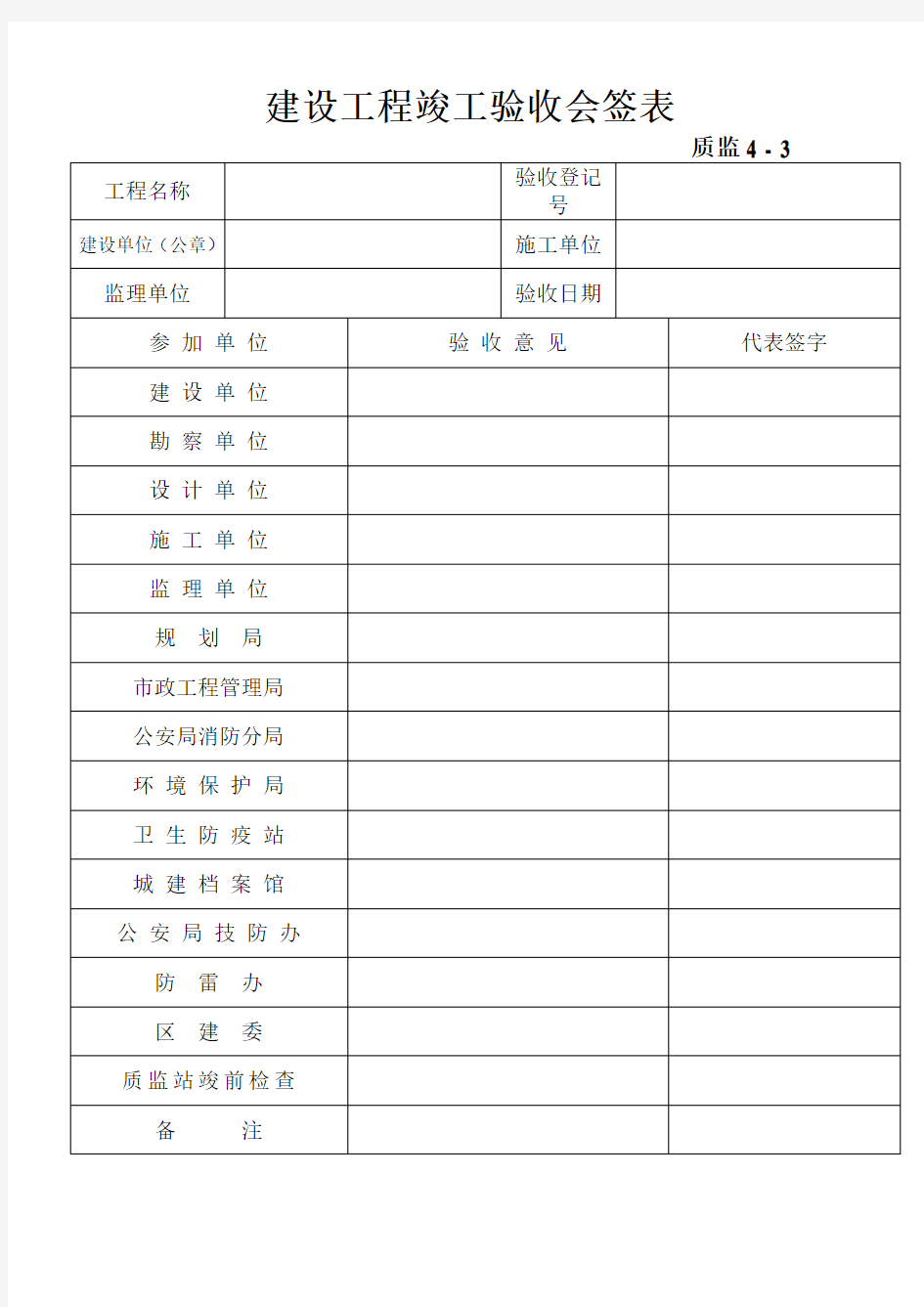 建设工程竣工验收会签表