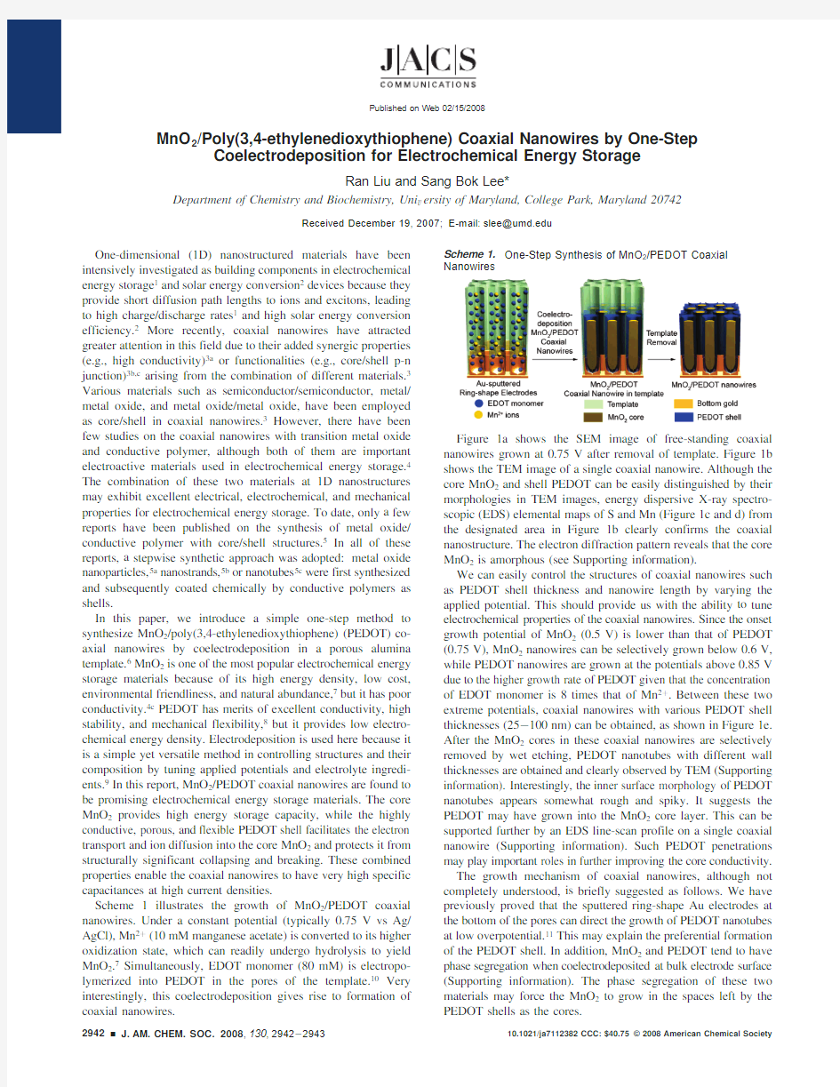 MnO2Poly(3,4-ethylenedioxythiophene) Coaxial Nanowires