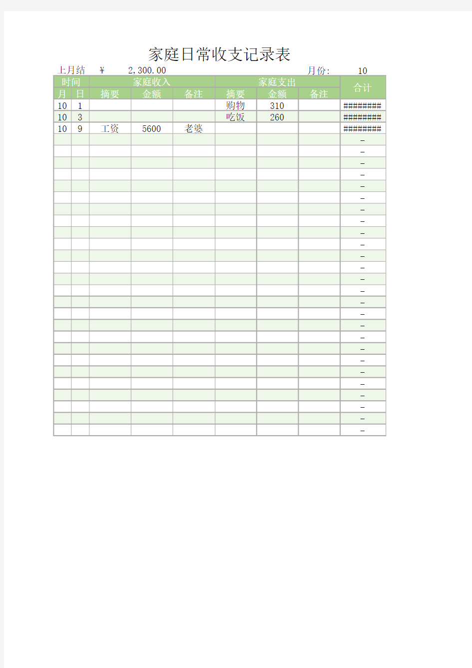 家庭日常收支记录表(完美版)