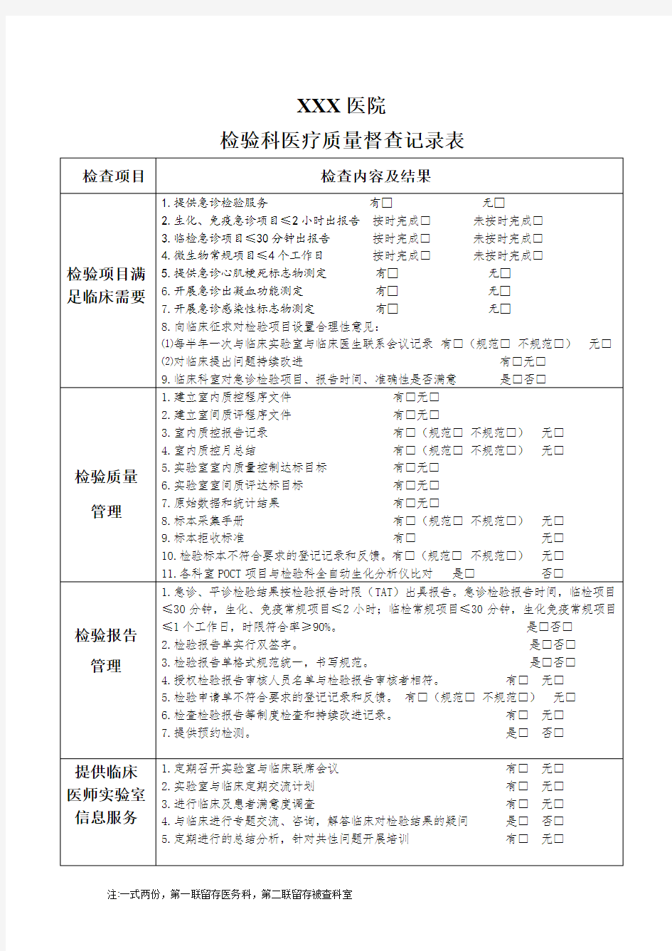 医技科室医疗质量督查记录表(检验科、放射科、超声科、功能科、内镜室)