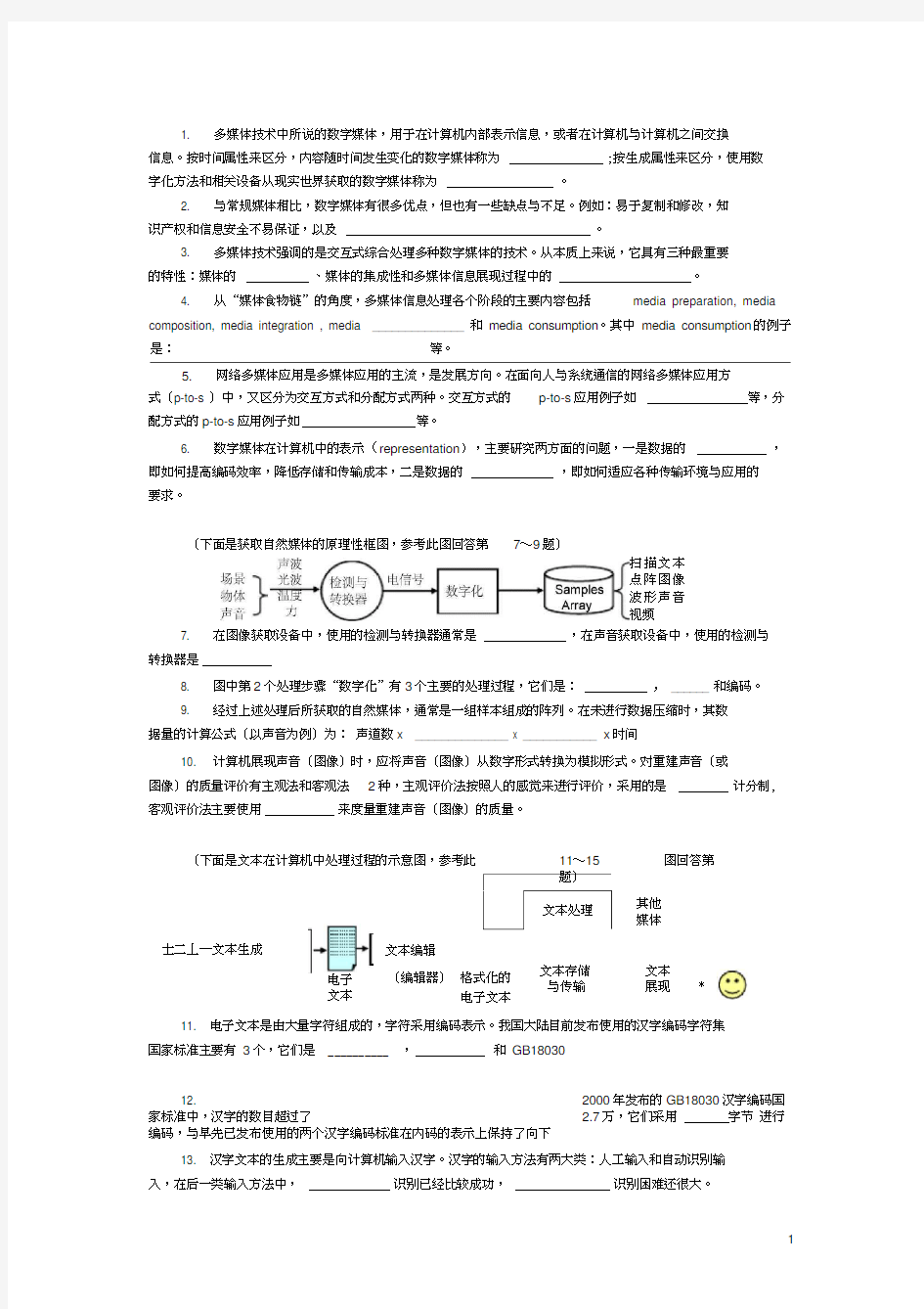 (完整版)多媒体技术基础期末考试试题(2001112)