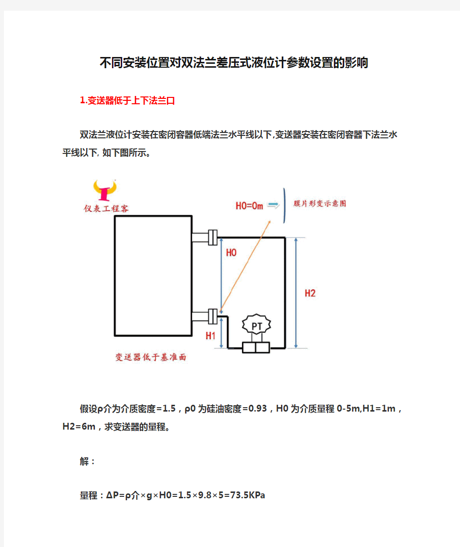 不同安装位置对双法兰差压式液位计参数设置的影响