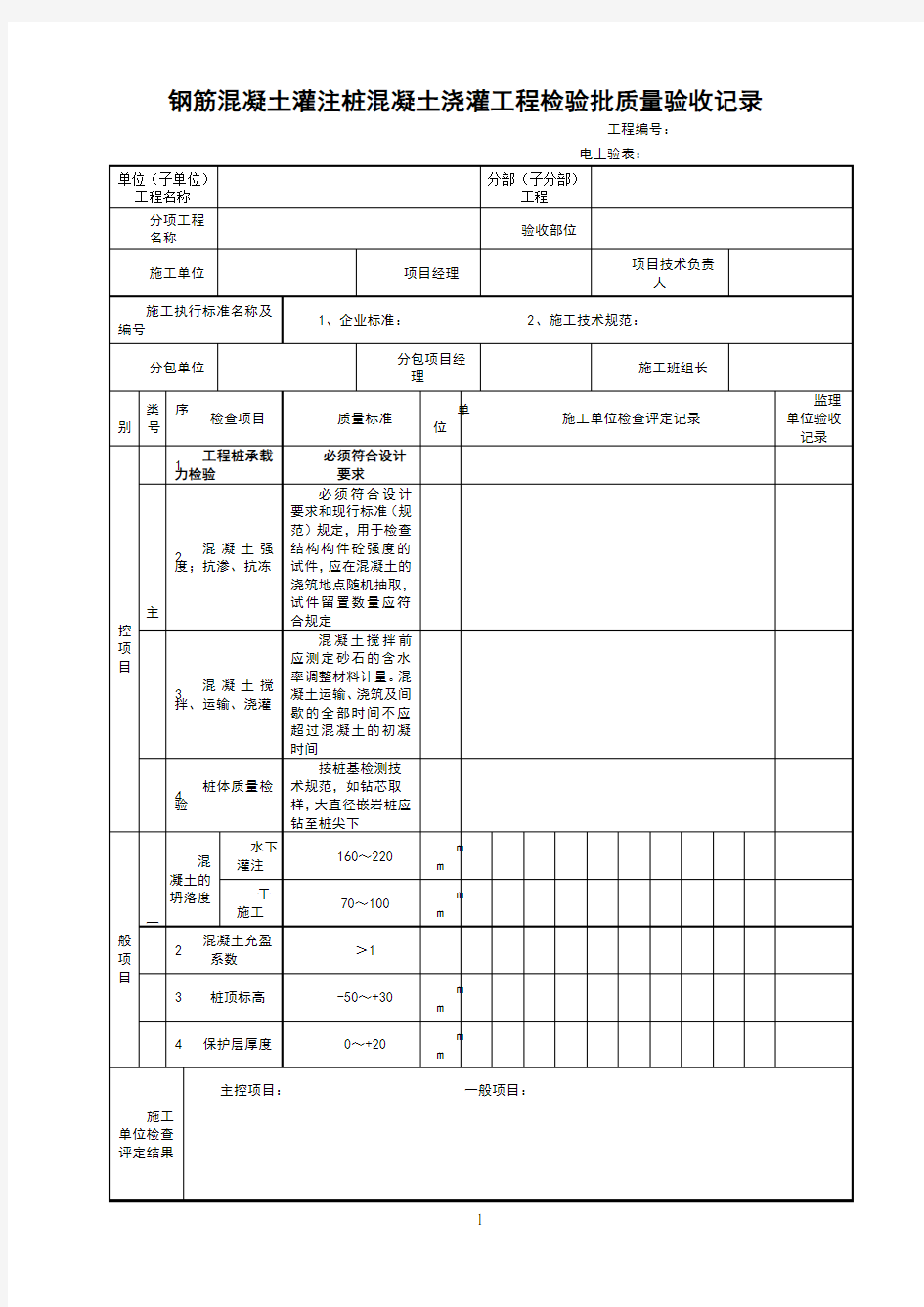 5.4.27钢筋混凝土灌注桩混凝土浇灌工程检验批质量验收记录