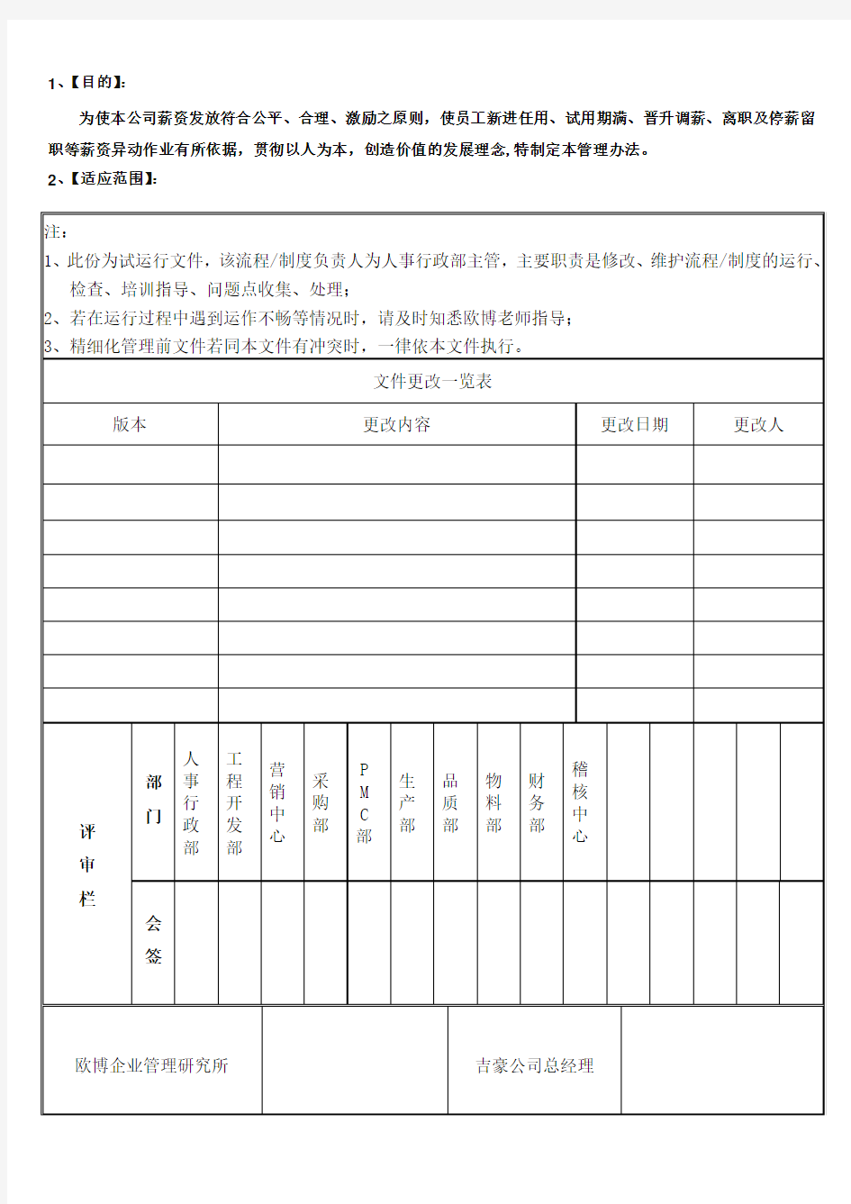 各职能部门薪资管理办法