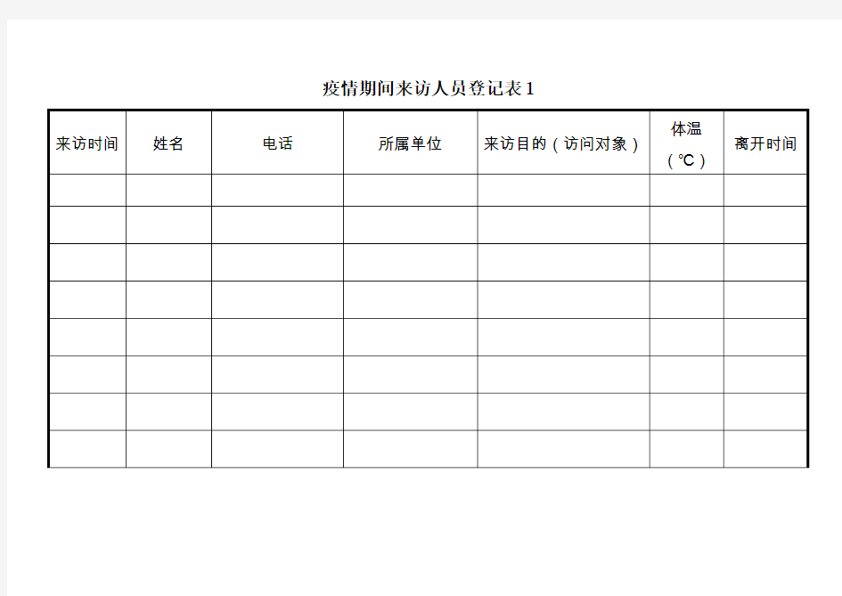 疫情期间来访人员登记表-政府版