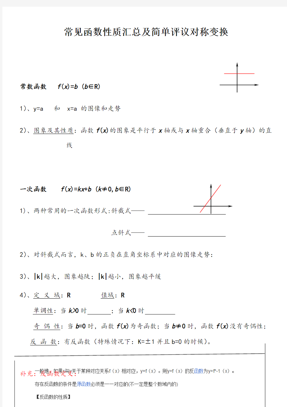 高中常见函数图像及基本性质