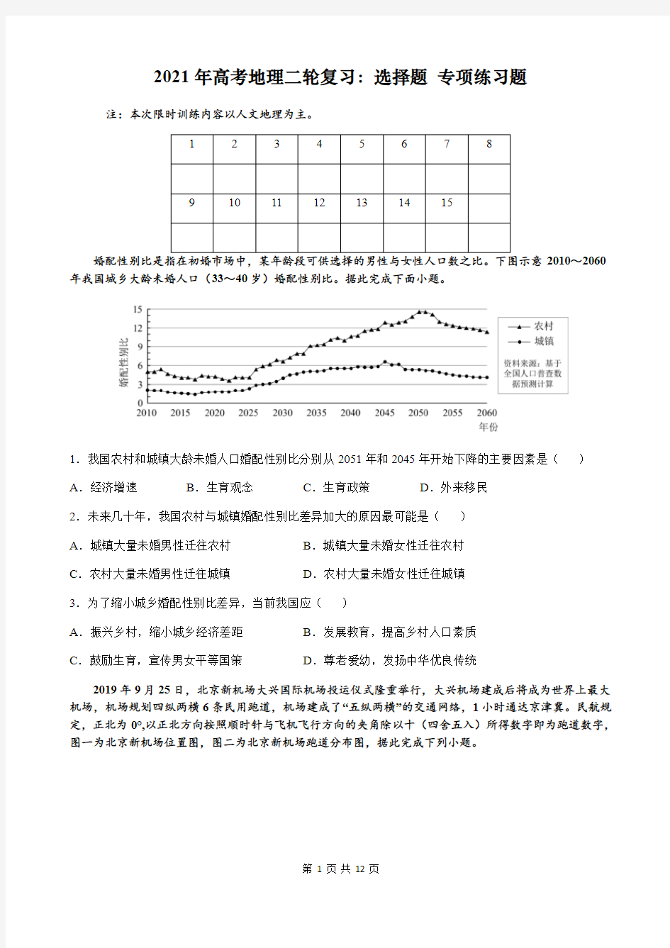 2021年高考地理二轮复习：选择题 专项练习题(含答案)