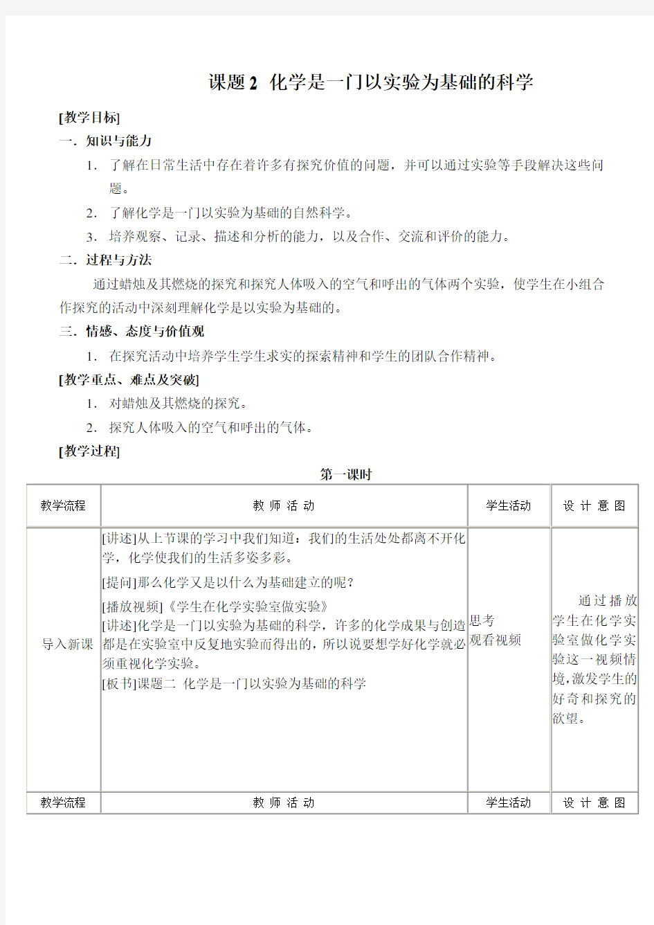 第一单元课题2 化学是一门以实验为基础的科学