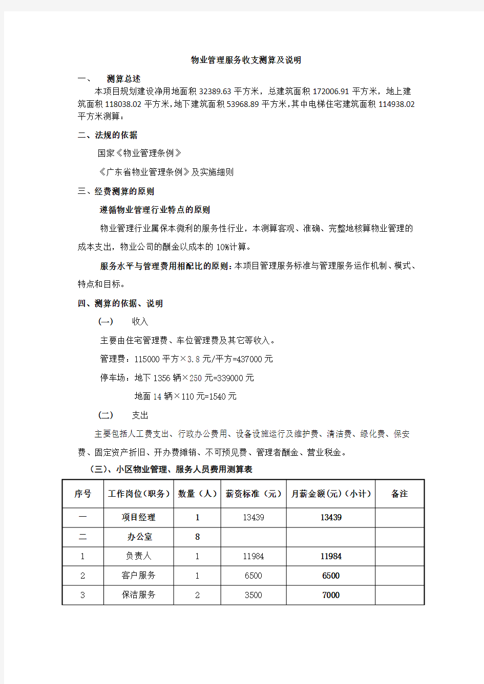 (完整版)物业费测算模版