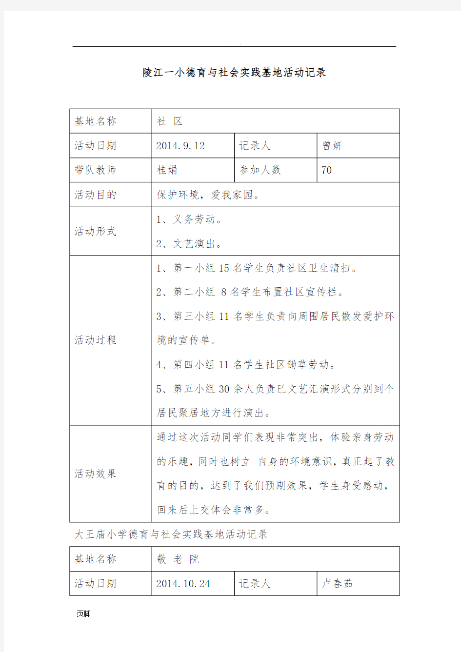 小学德育与社会实践基地活动记录文本