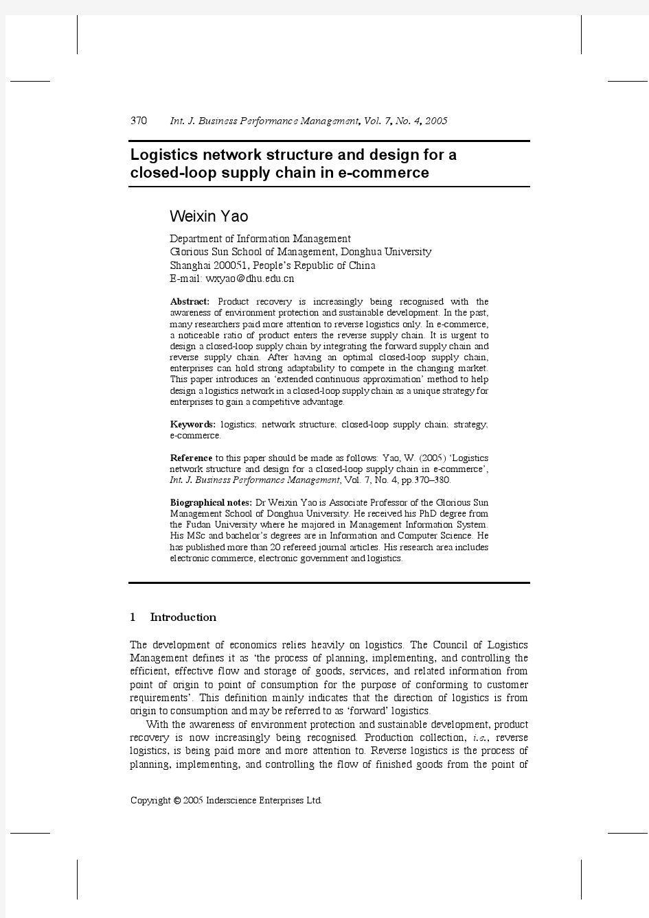 Logistics network structure and design for a closed-loop supply chain in e-commerce