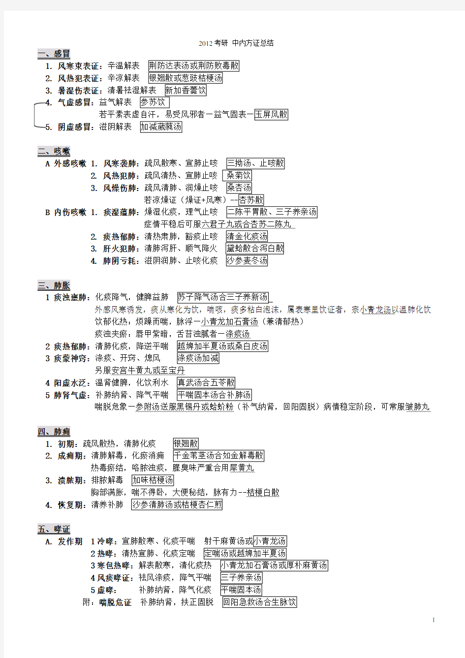 七版中医内科学总结