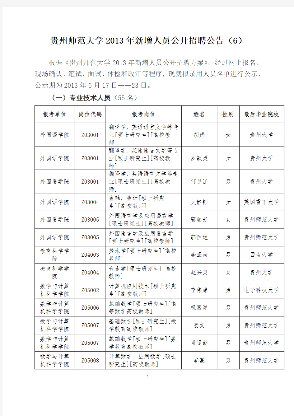 贵州师范大学2010年新增人员公开招聘公告(4)