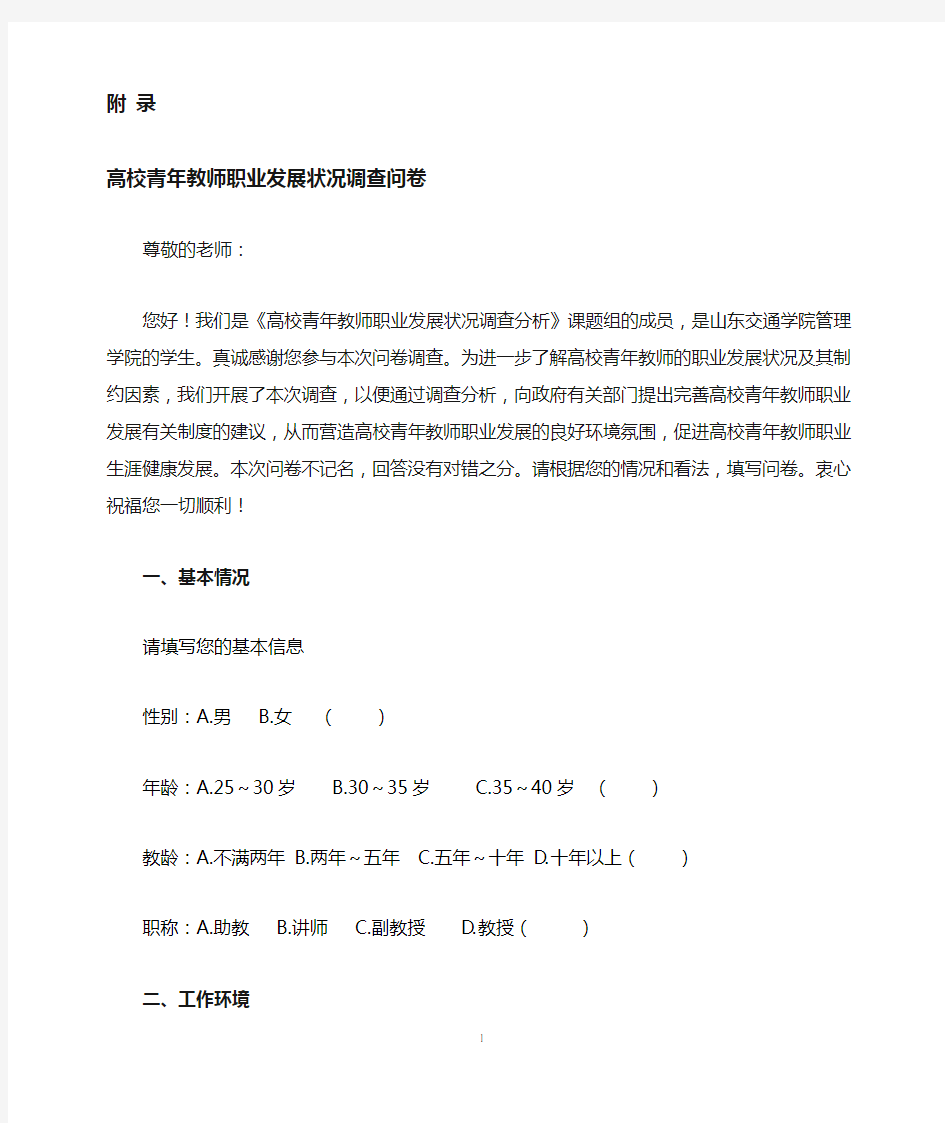 高校青年教师专业发展调查问卷