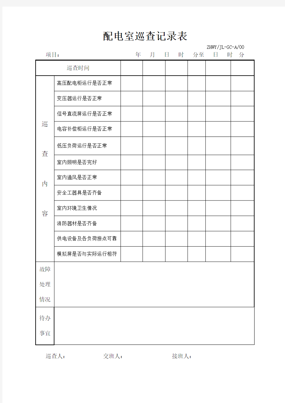 配电室巡查记录表2