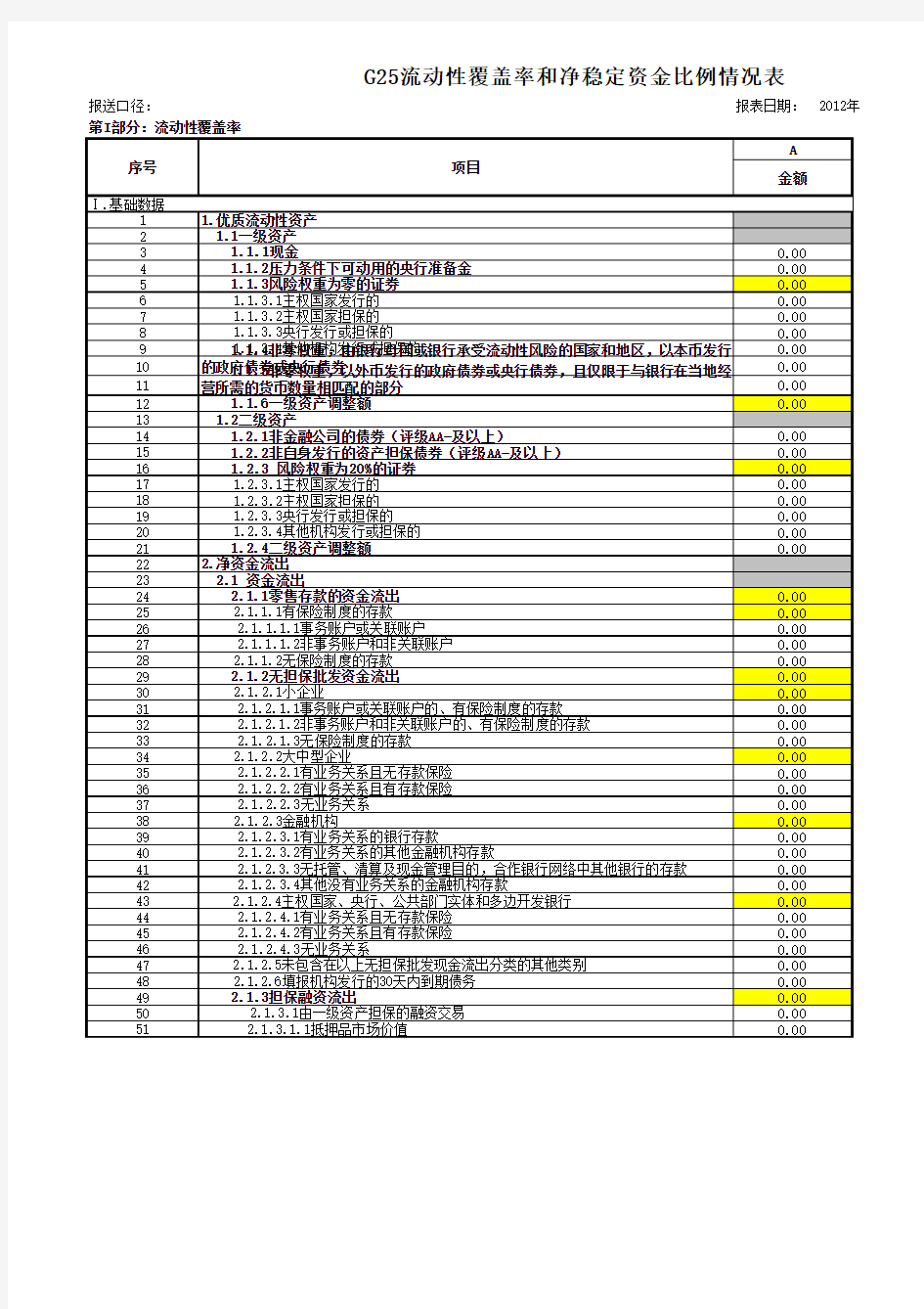 G2501流动性覆盖率报表