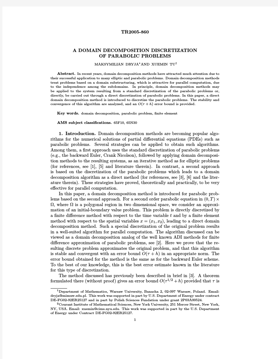 A domain decomposition discretization of parabolic problems