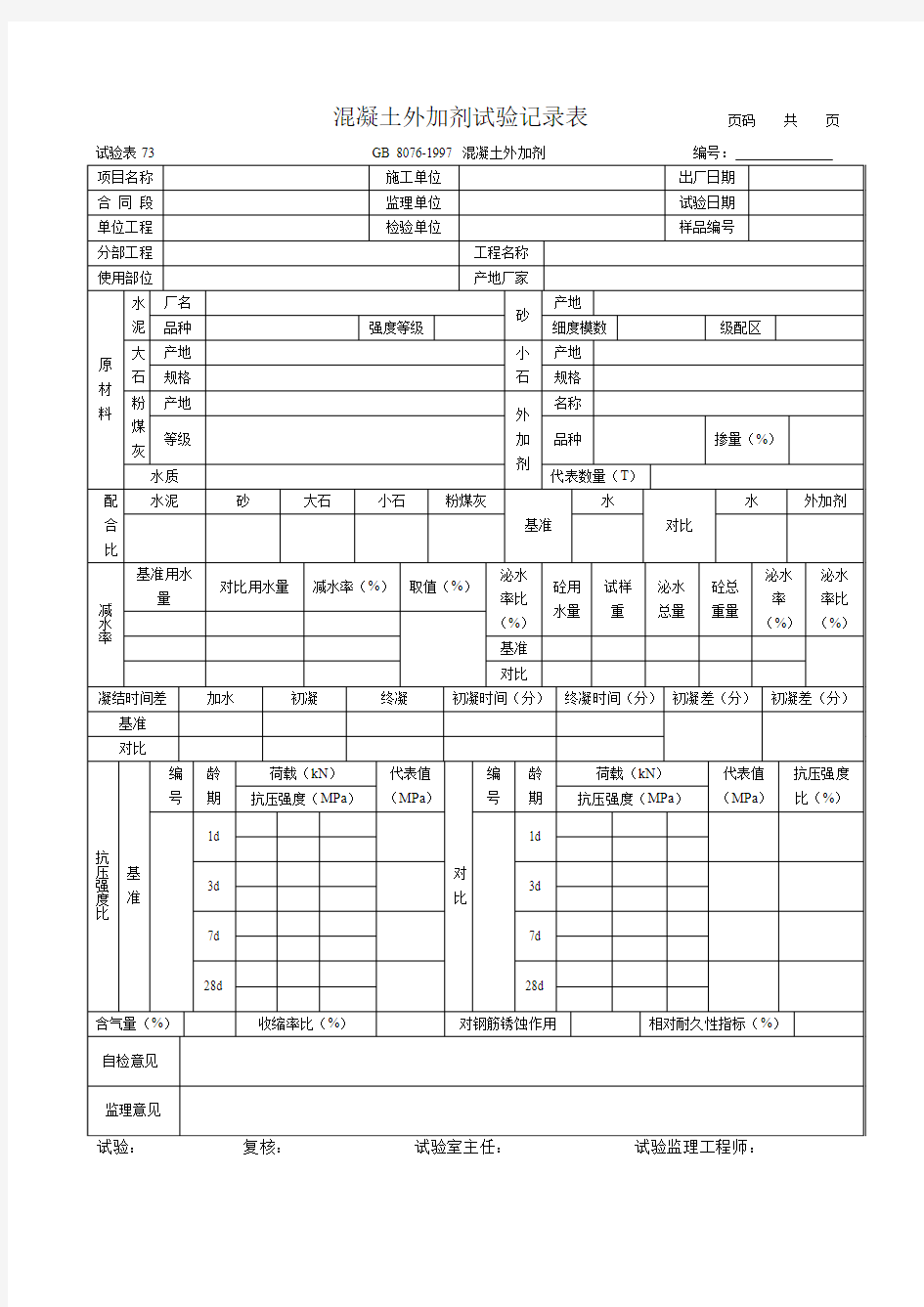 混凝土外加剂试验记录表