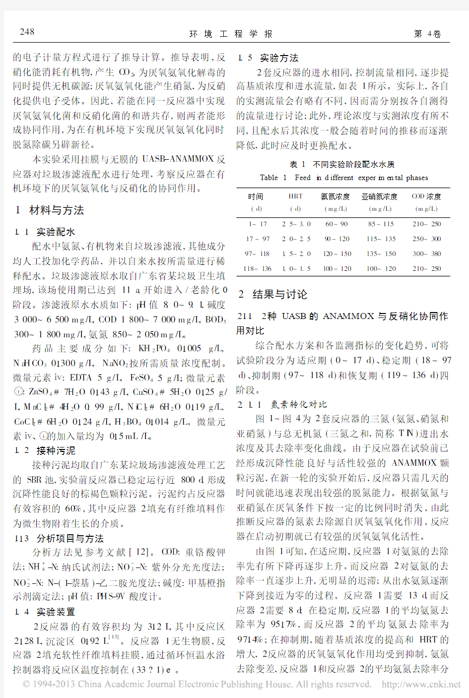 2种UASB的ANAMMOX与反硝化协同作用对比研究_李伙生