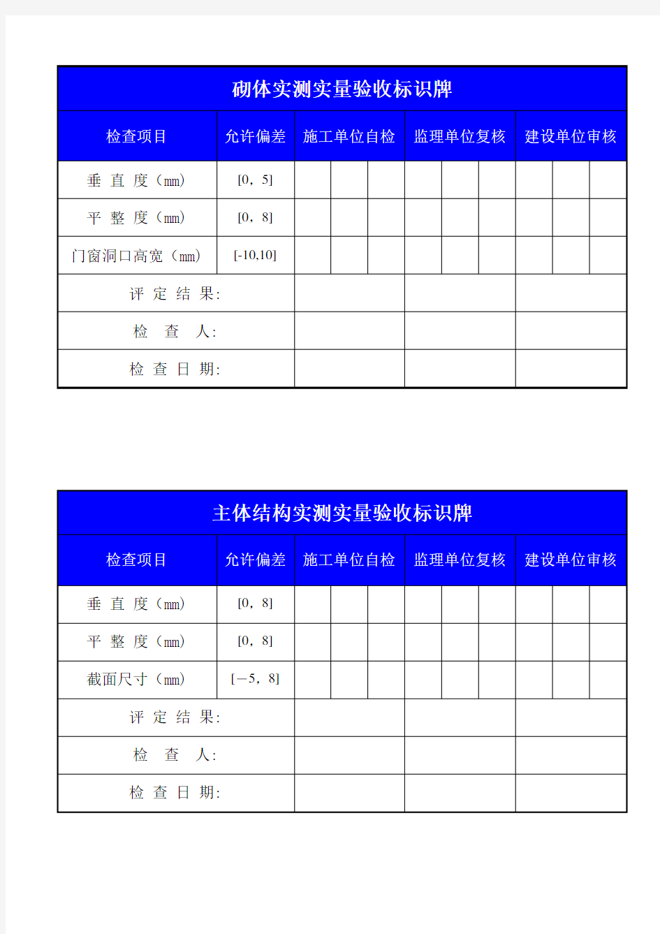 主体与砌体结构实测实量标识表