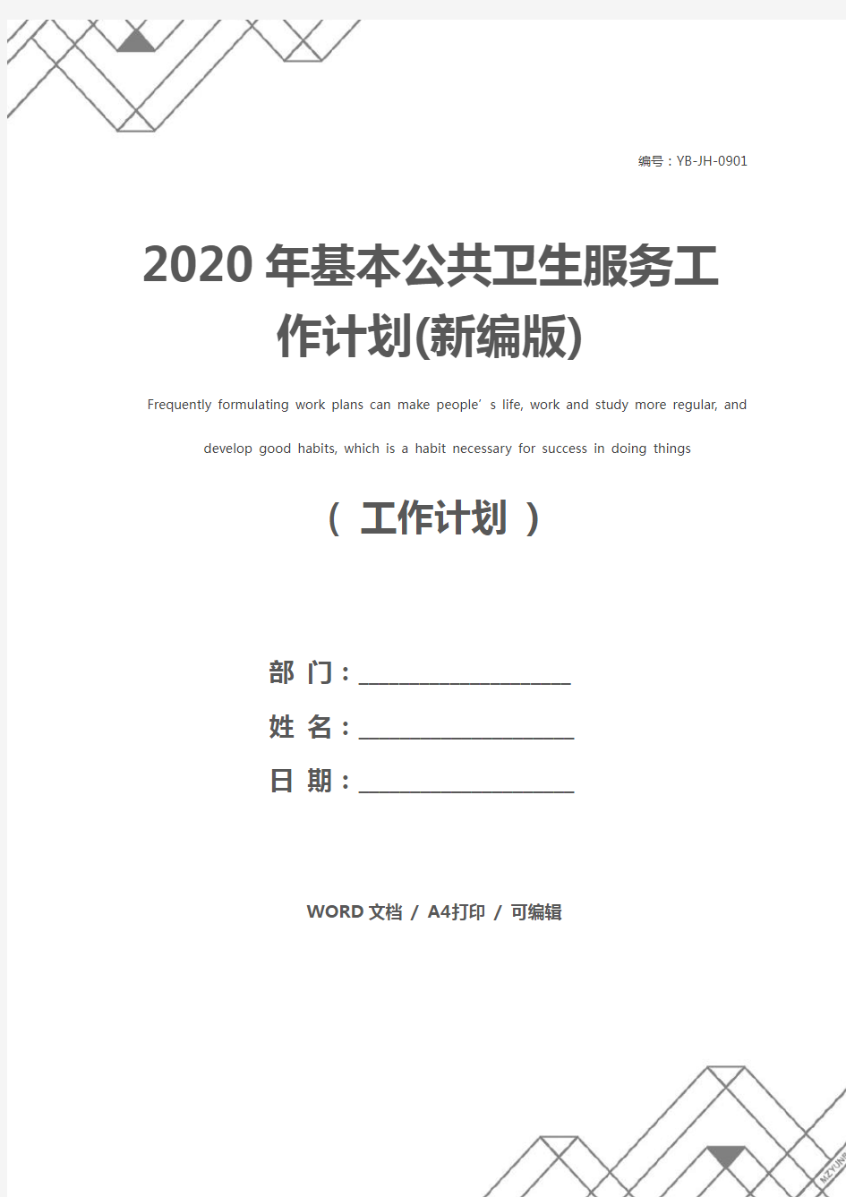2020年基本公共卫生服务工作计划(新编版)