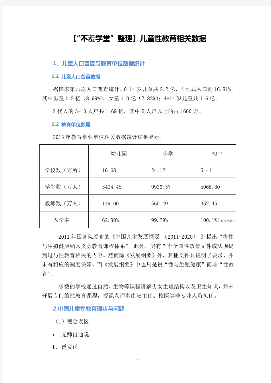 儿童性教育相关数据【数据整合】