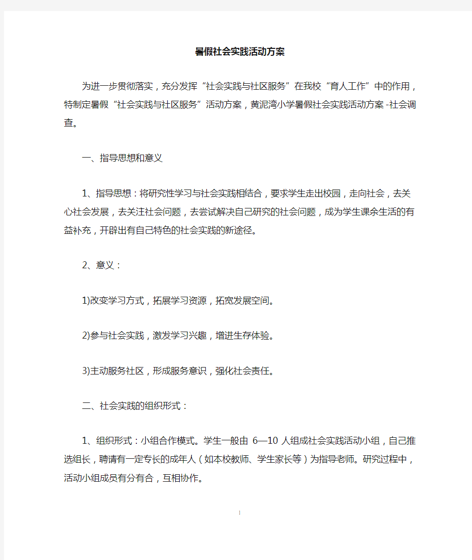 暑假社会实践活动方案