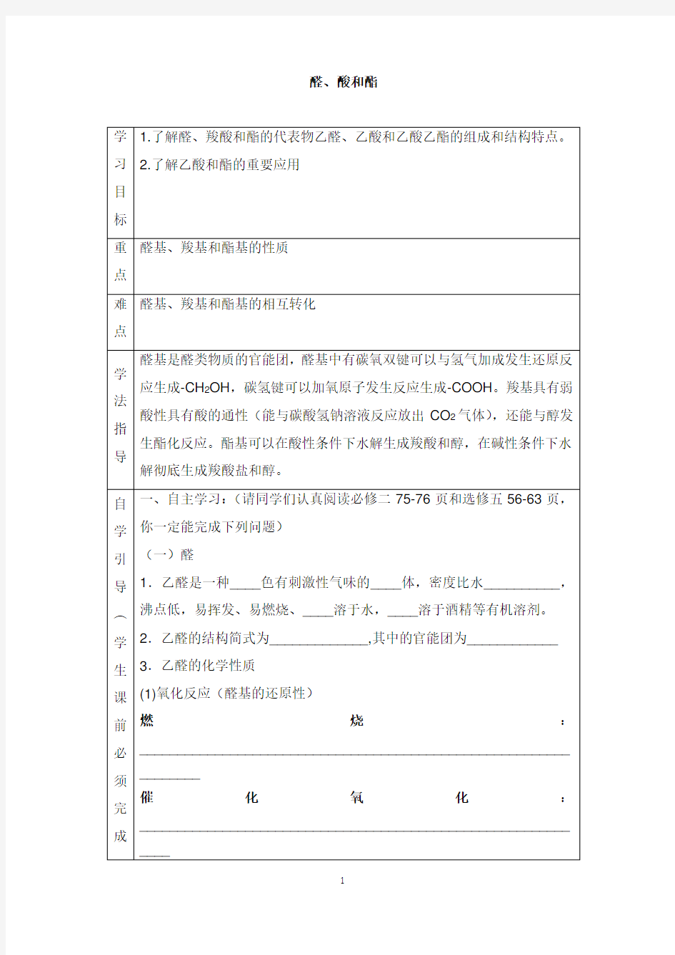 辽宁省抚顺市高中化学综合复习醛、酸和酯导学案新人教版选修5【word版】.doc