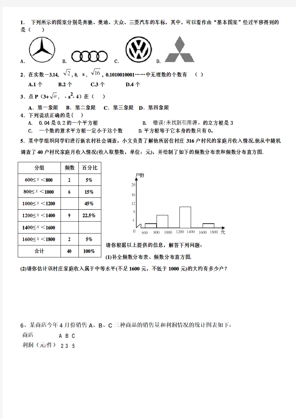 2017七年级下数学期末难题