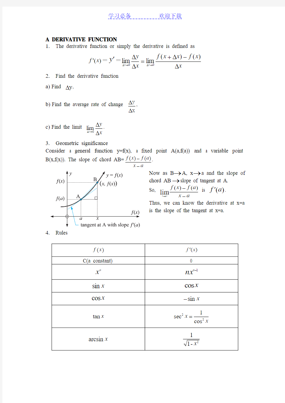 微积分CALCULUS知识点总结