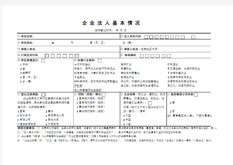 【表格】企业法人基本情况表(范本)