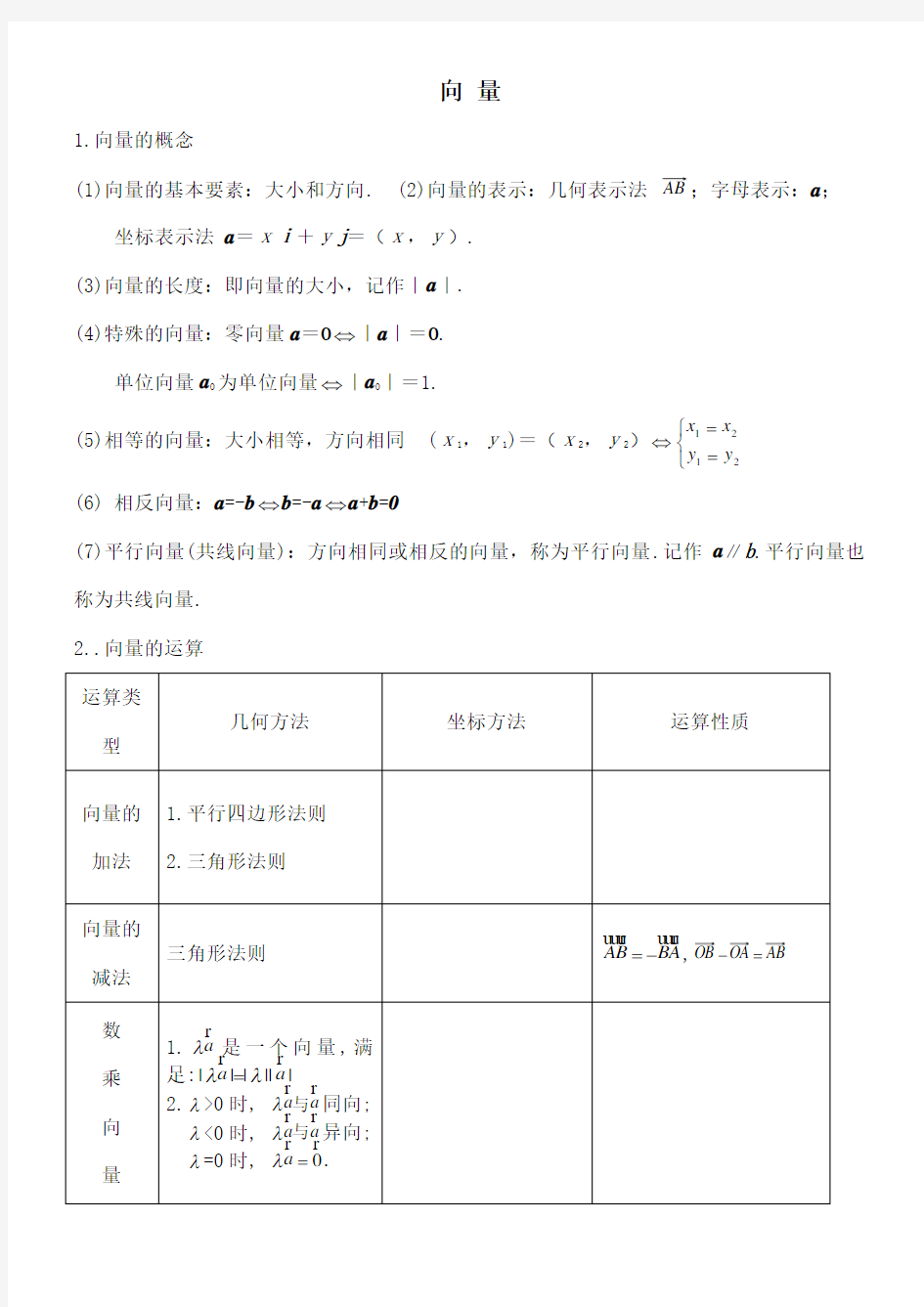 高考文科数学向量专题讲解及高考真题 含答案 