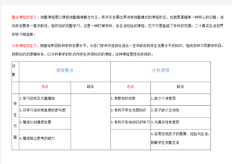 整合课程和分科课程的优缺点及个人感想