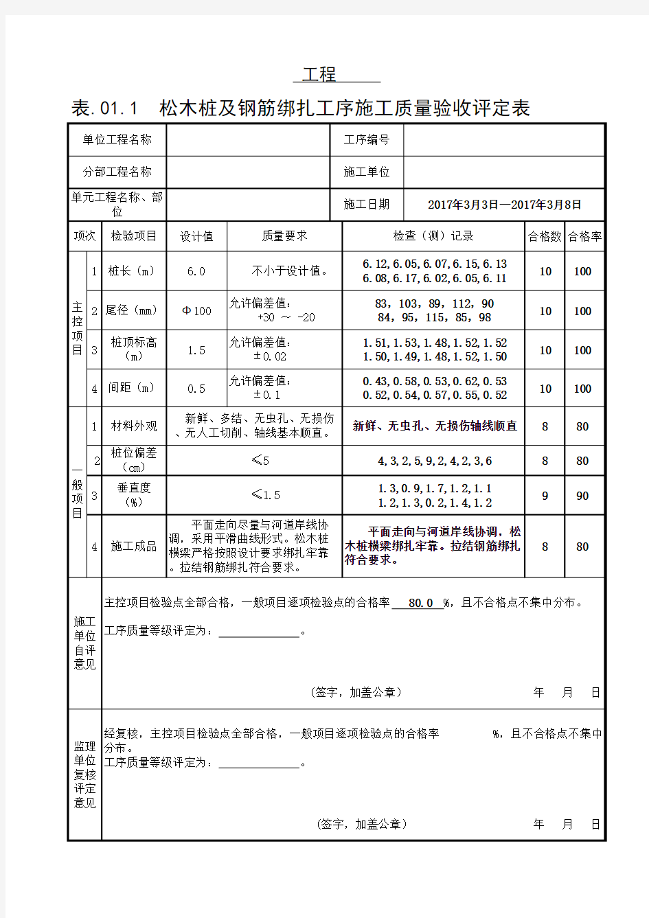 松木桩工序评定表