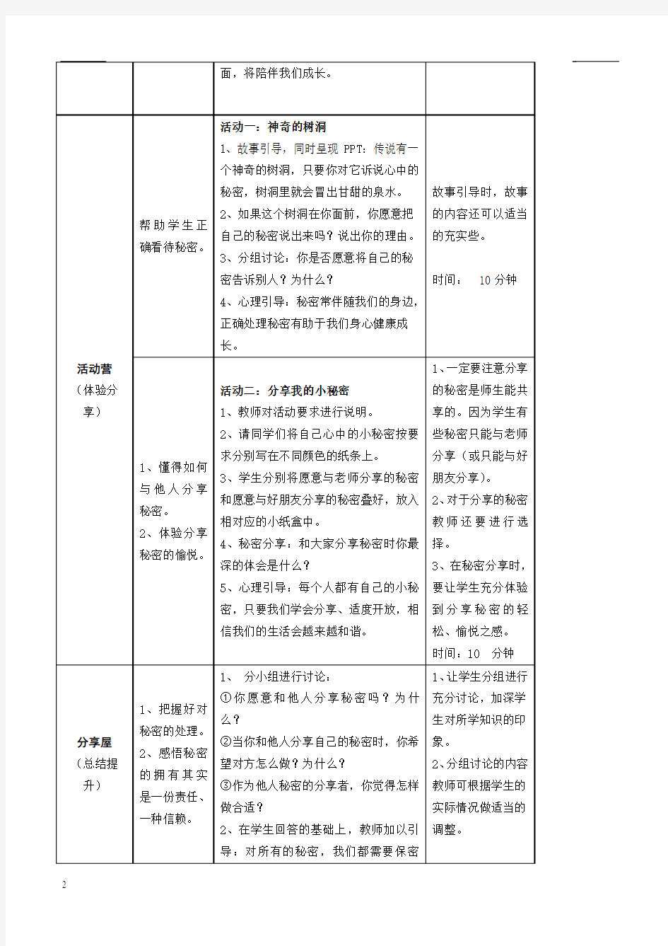 心理健康全册教案五年级 第十一课 心中的小秘密 教师用书