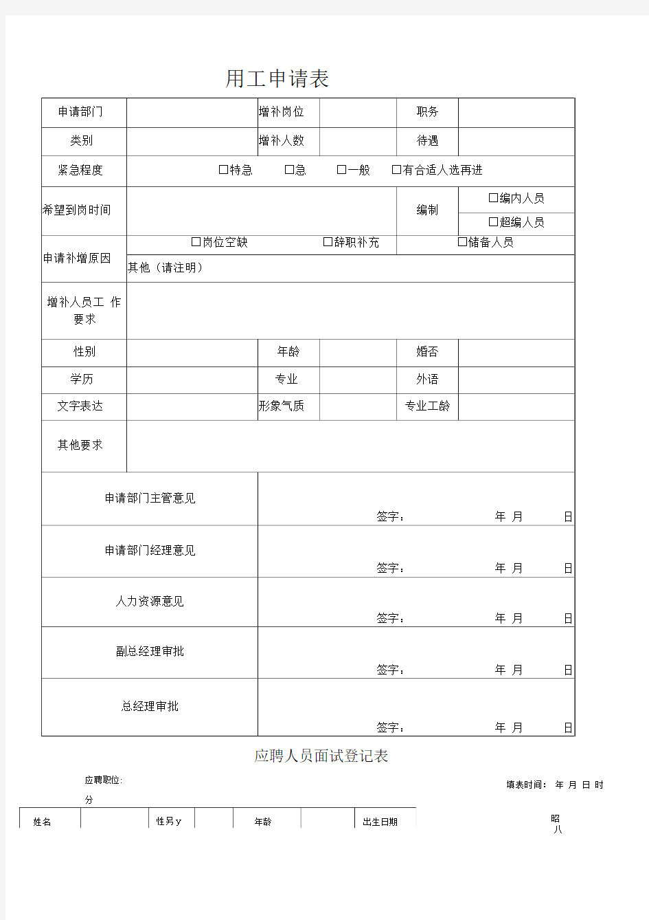 公司人事流程及表格