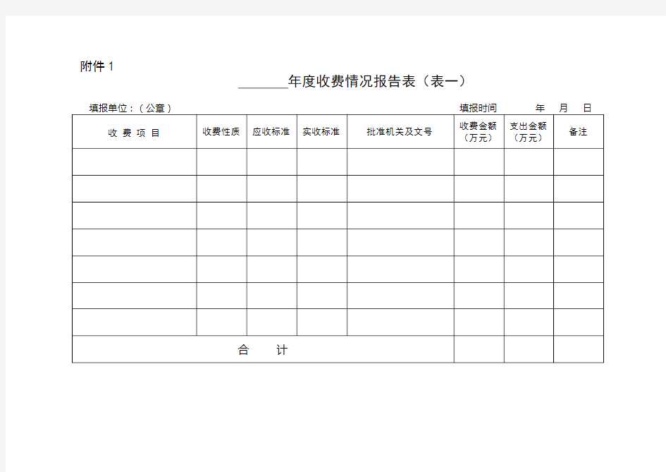 年度行政事业性收费情况报告表