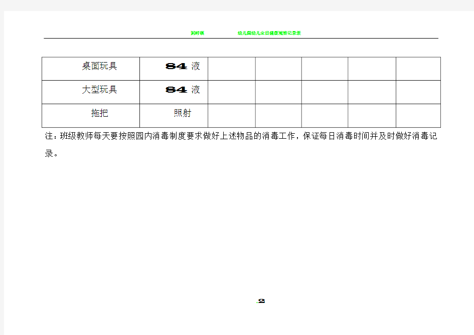 幼儿园卫生消毒记录表