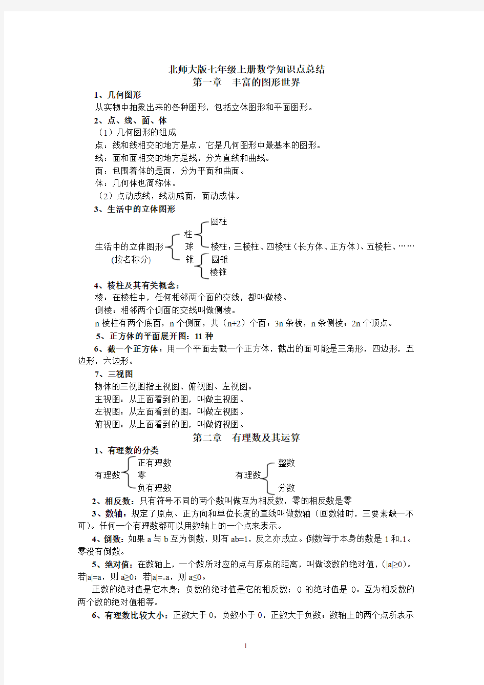 初一初二数学知识点总结资料